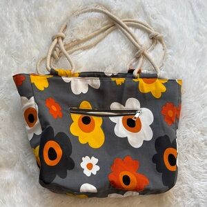 Vibrant Floral Tote Bag - Black, Orange, White